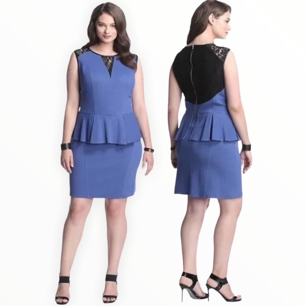 ABS Allen Schwartz Blue Peplum Lace Dress Sleeveless 0X 9K9229M